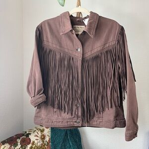 Brown fringe cowboy denim jacket